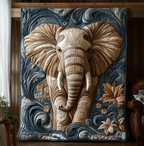 Navy Swirl Elephant quilted throw – cream elephant among navy swirls