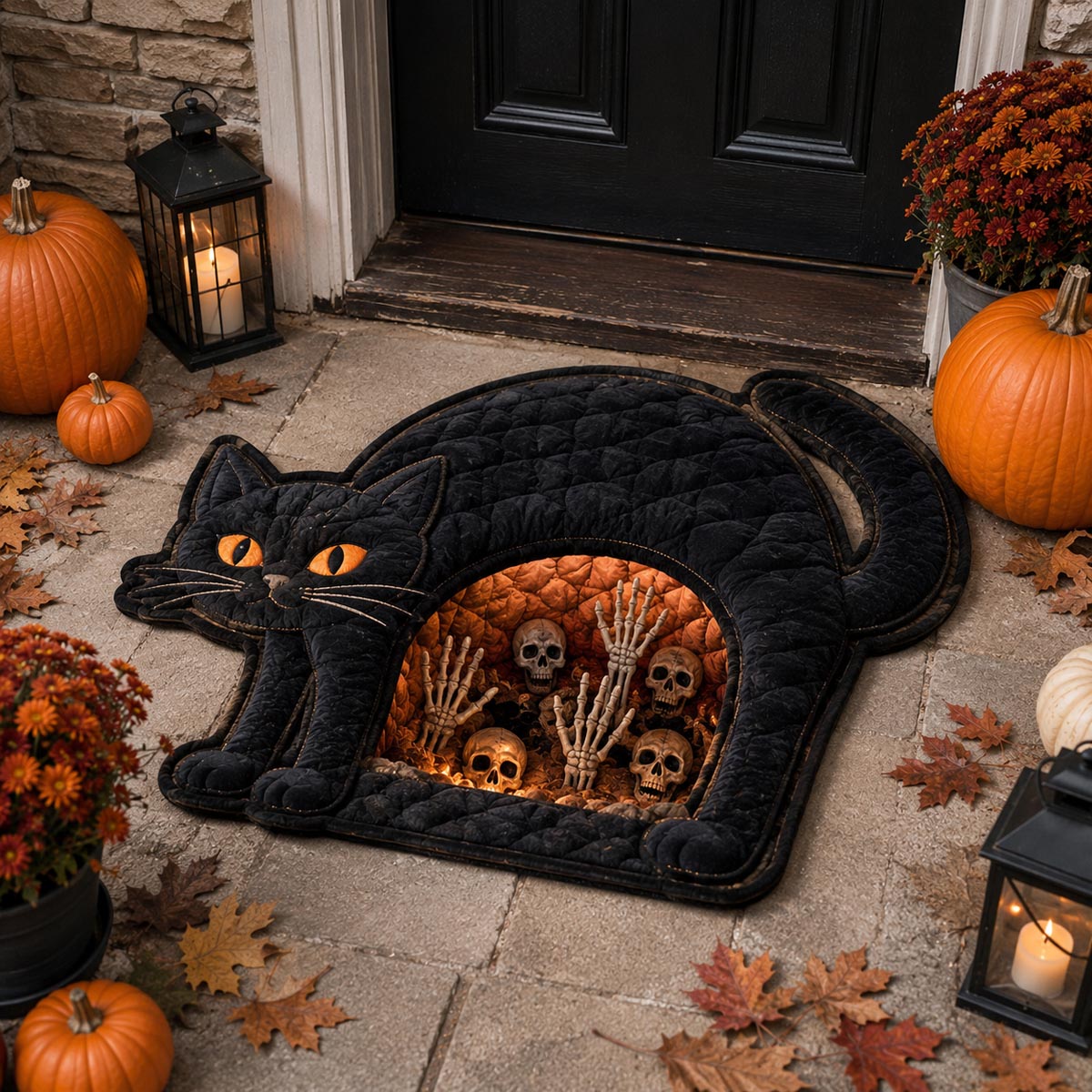 Midnight Familiar shaped doormat – arched black cat