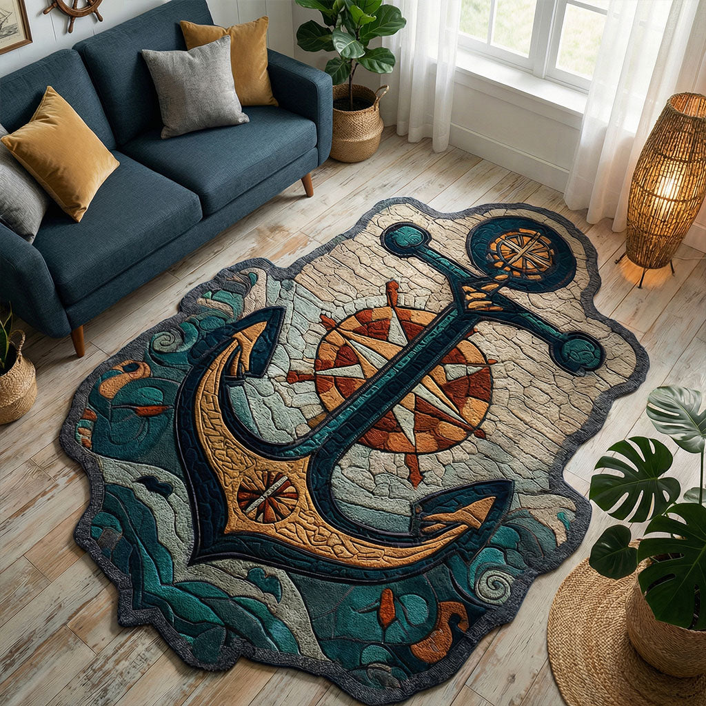 Midnight Harbour Anchor shaped rug – mosaic anchor