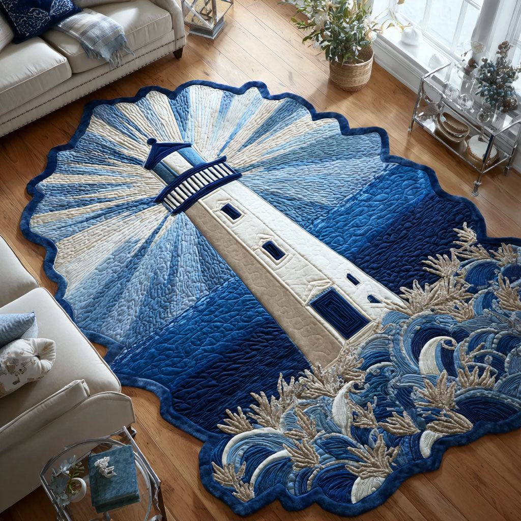 Midnight Lighthouse Path shaped rug – lighthouse over waves