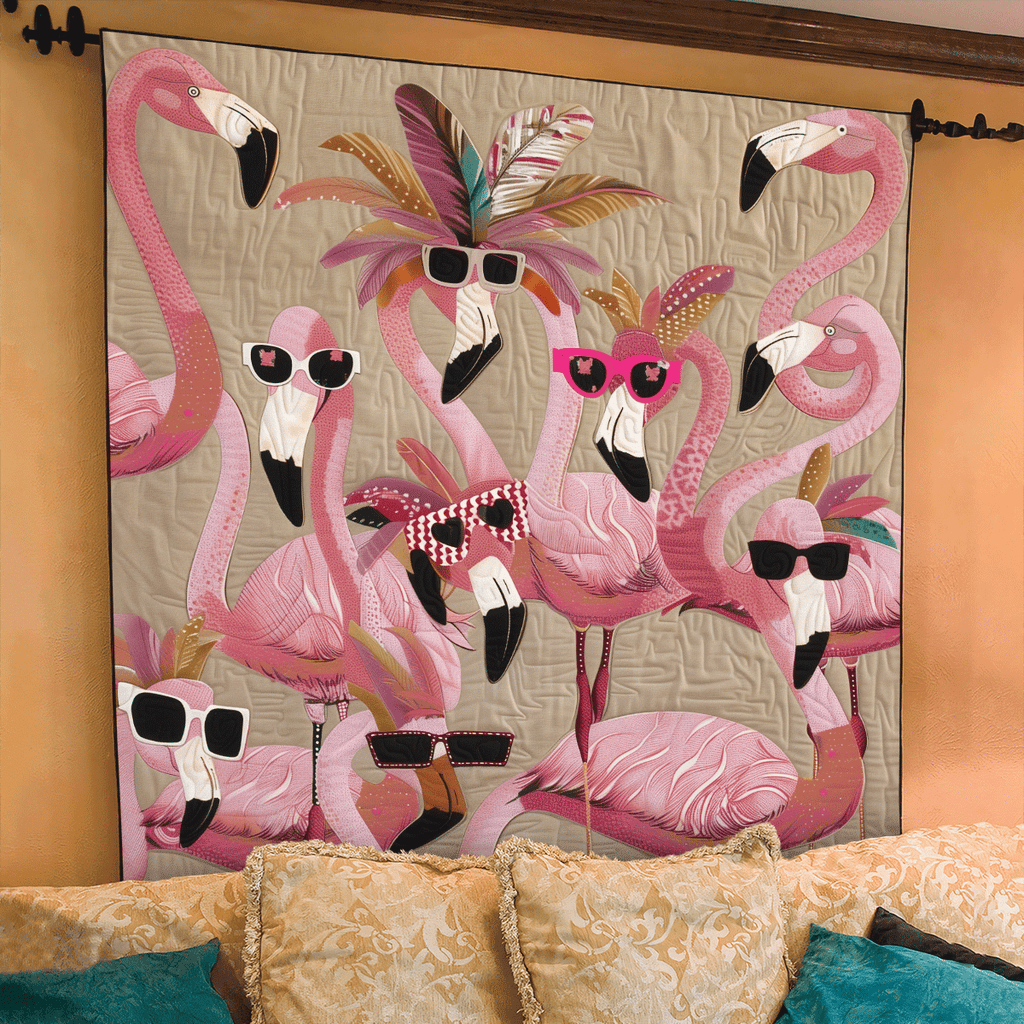 Quilted Throw - Flamingos in Sunglasses – view 2