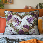 Hummingbird Heart quilted pillowcase – two hummingbirds in a heart of roses