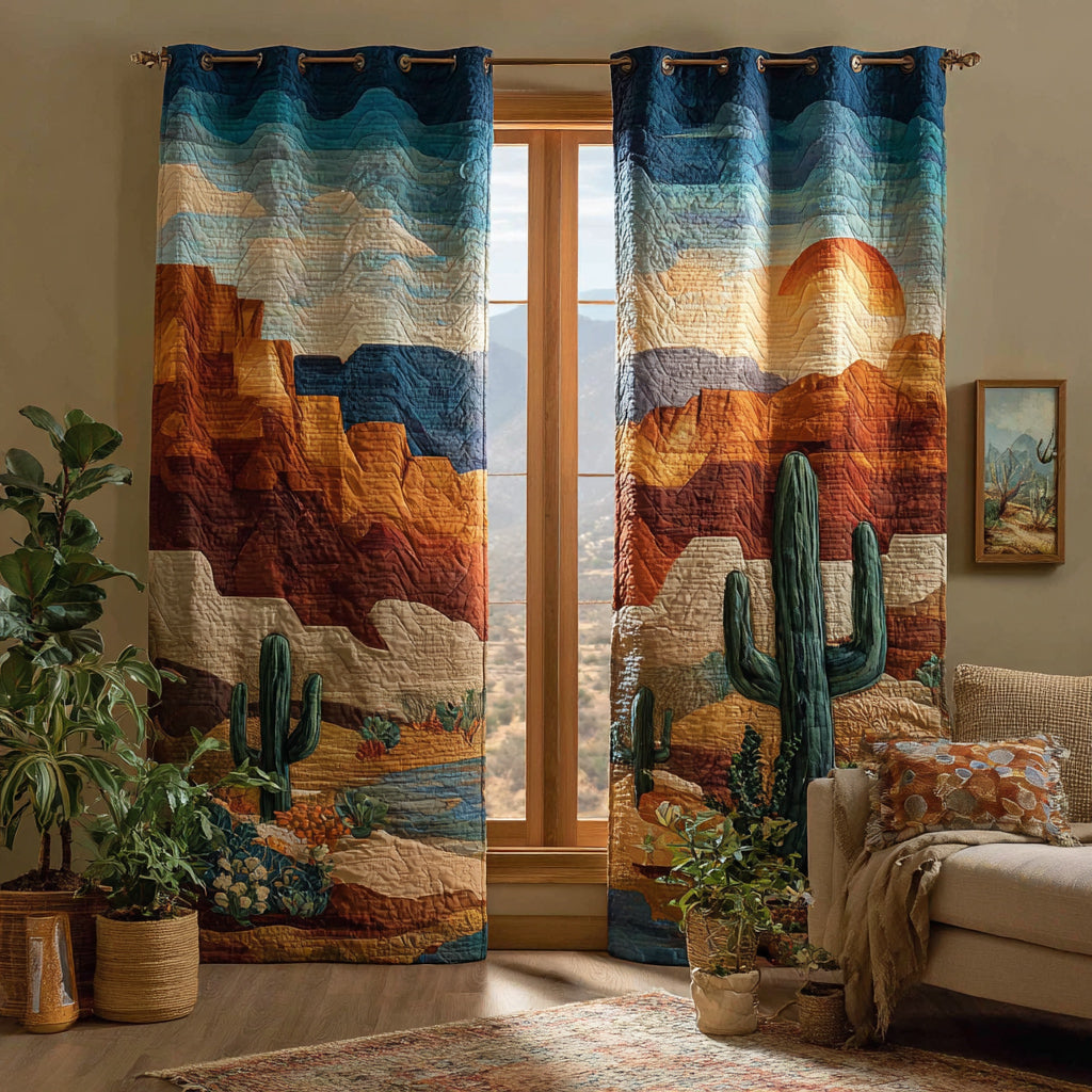 Red Rock Canyon quilted curtains – red rock cliffs and cacti