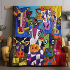 Rainbow Cows quilted throw – cows in bright patchwork colours