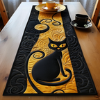 Black Cat Gold quilted table runner – black cat on gold