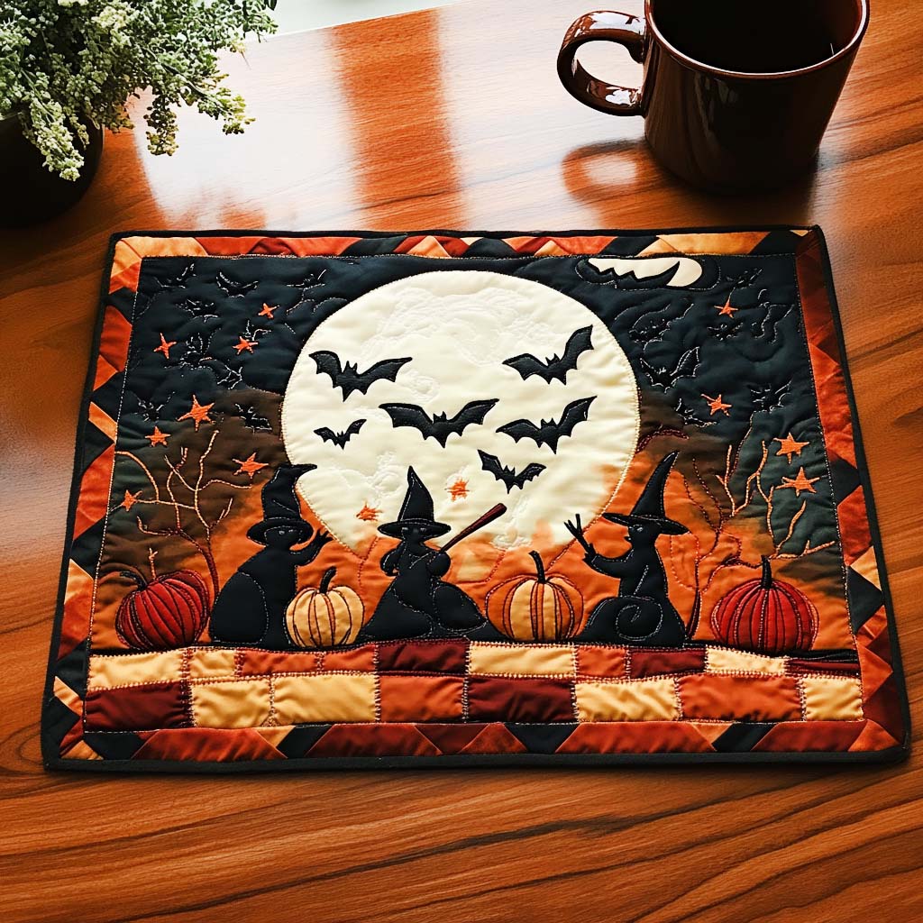 Moonlit Magic quilted placemats – witches and patchwork
