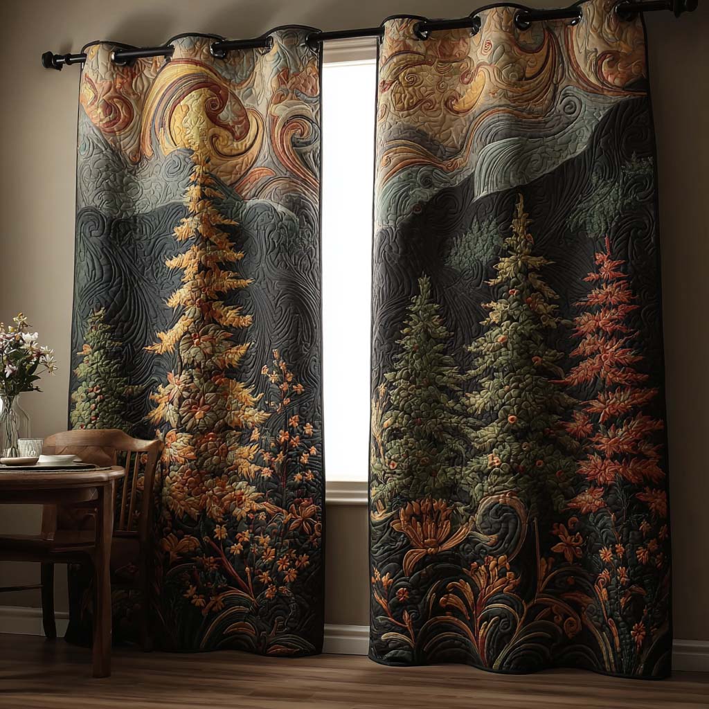 Moonlit Pines quilted curtains – pines under a moonlit sky