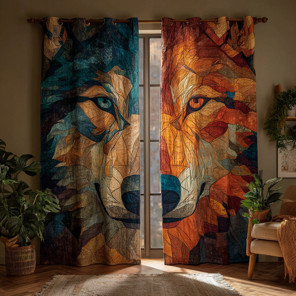 Mosaic Wolf quilted curtains – mosaic wolf face