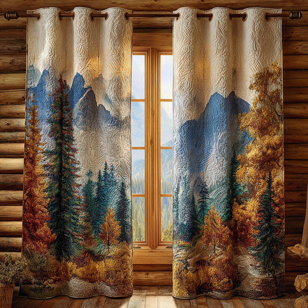 Autumn Mountain Grove quilted curtains – autumn trees before mountains