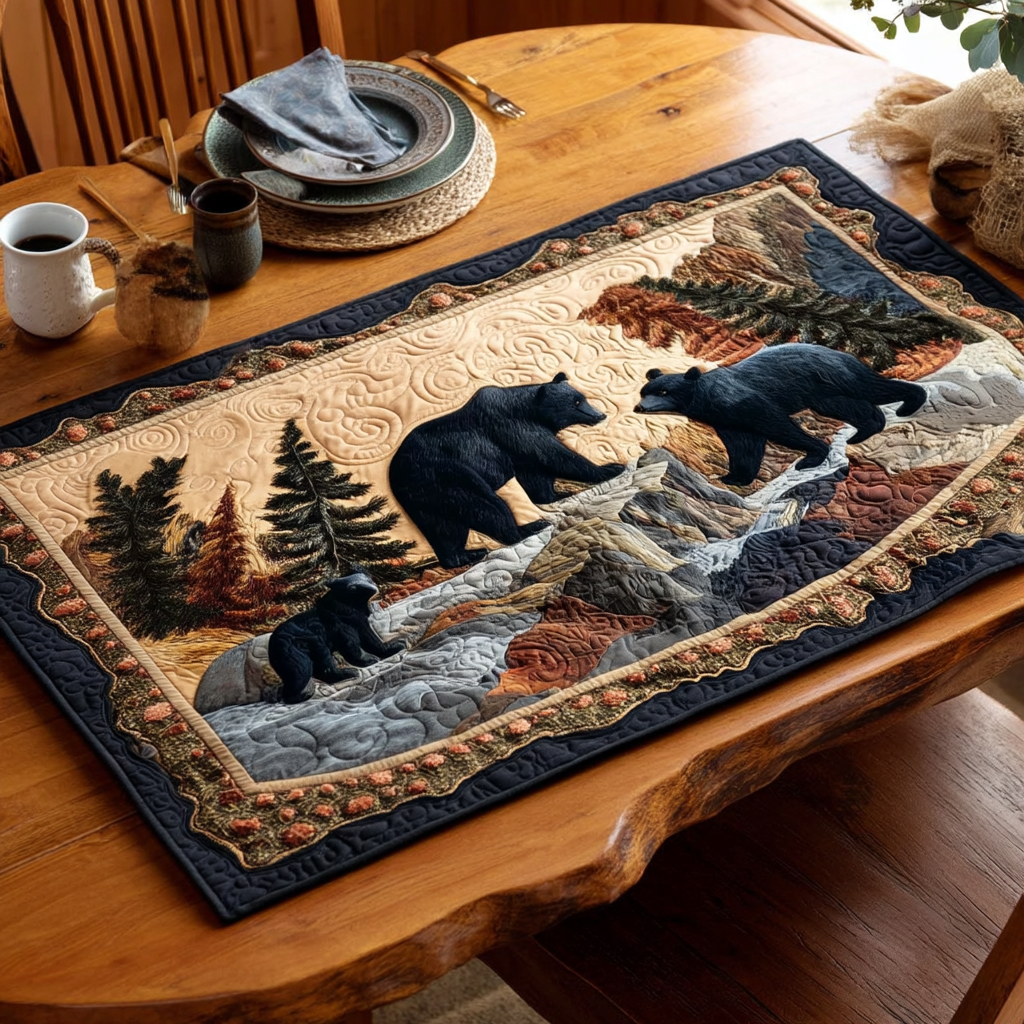 Mountain Kin quilted placemats – black bear family