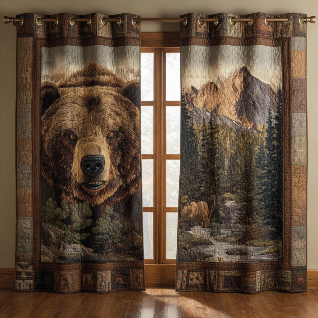 Grizzly Mountain quilted curtains – grizzly beside mountains