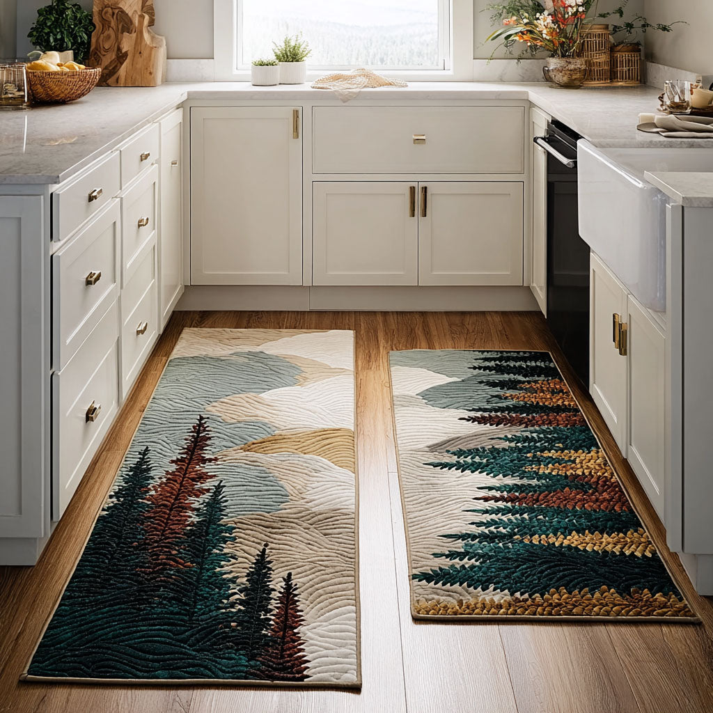 Misty Pines kitchen mat set – pines and misty peaks