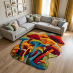 Mushroom Haven shaped rug – rainbow mushrooms