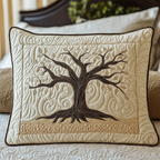 Brown Tree of Life quilted pillowcase – dark brown tree on soft cream