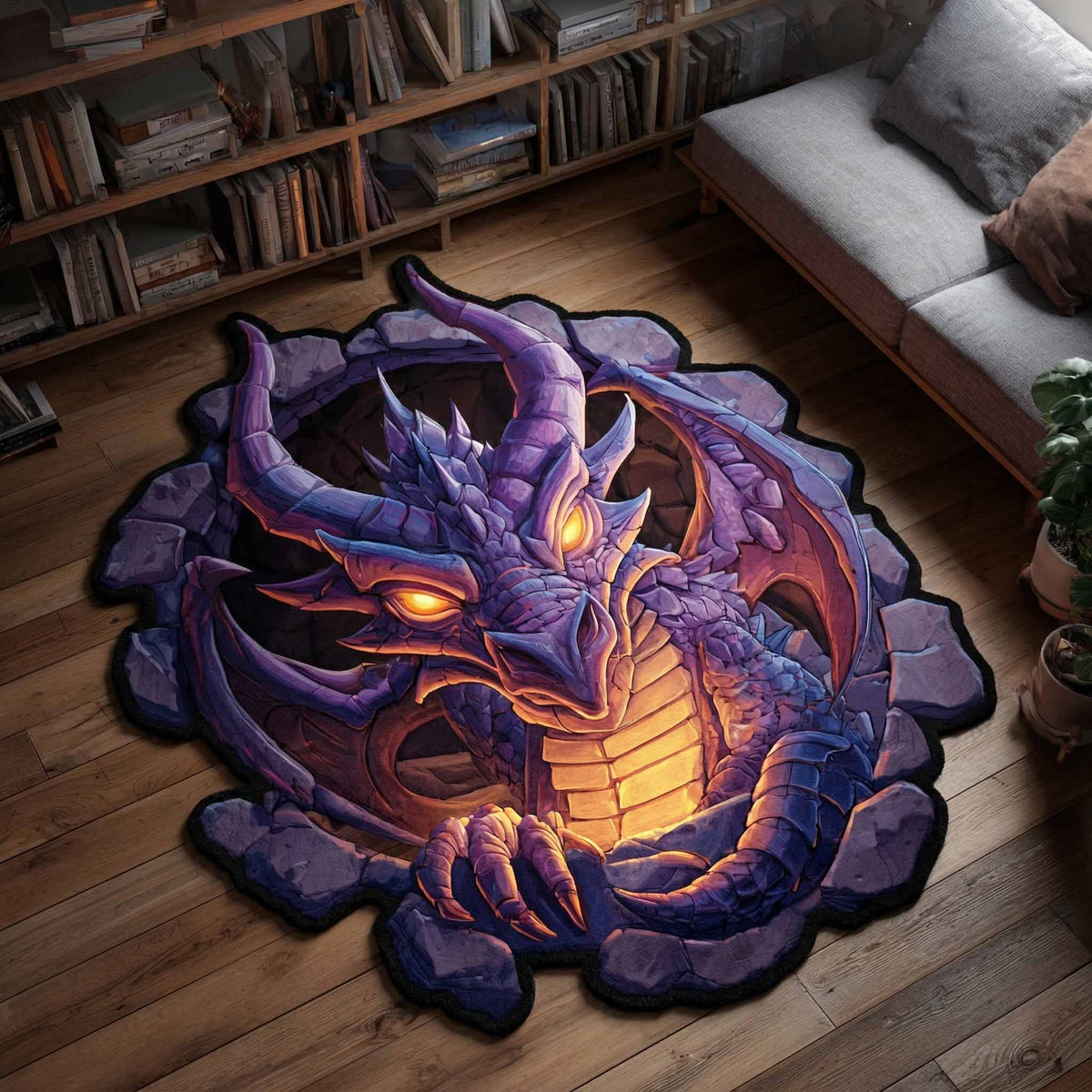 Mystic Coil shaped rug – coiled purple dragon