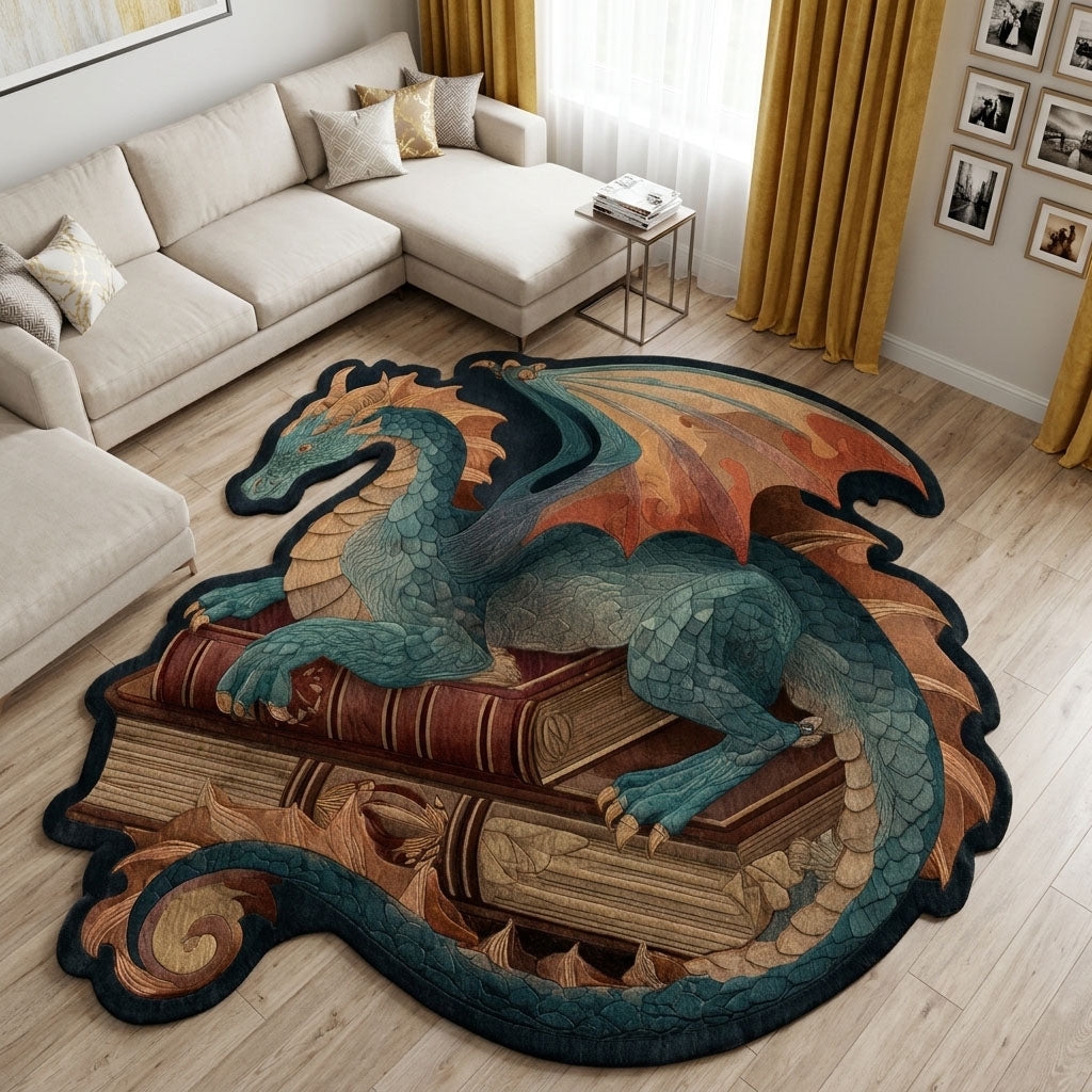 Mystic Dragon shaped rug – dragon on books