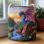 Waterfall Dragon quilted laundry basket – dragon by a waterfall
