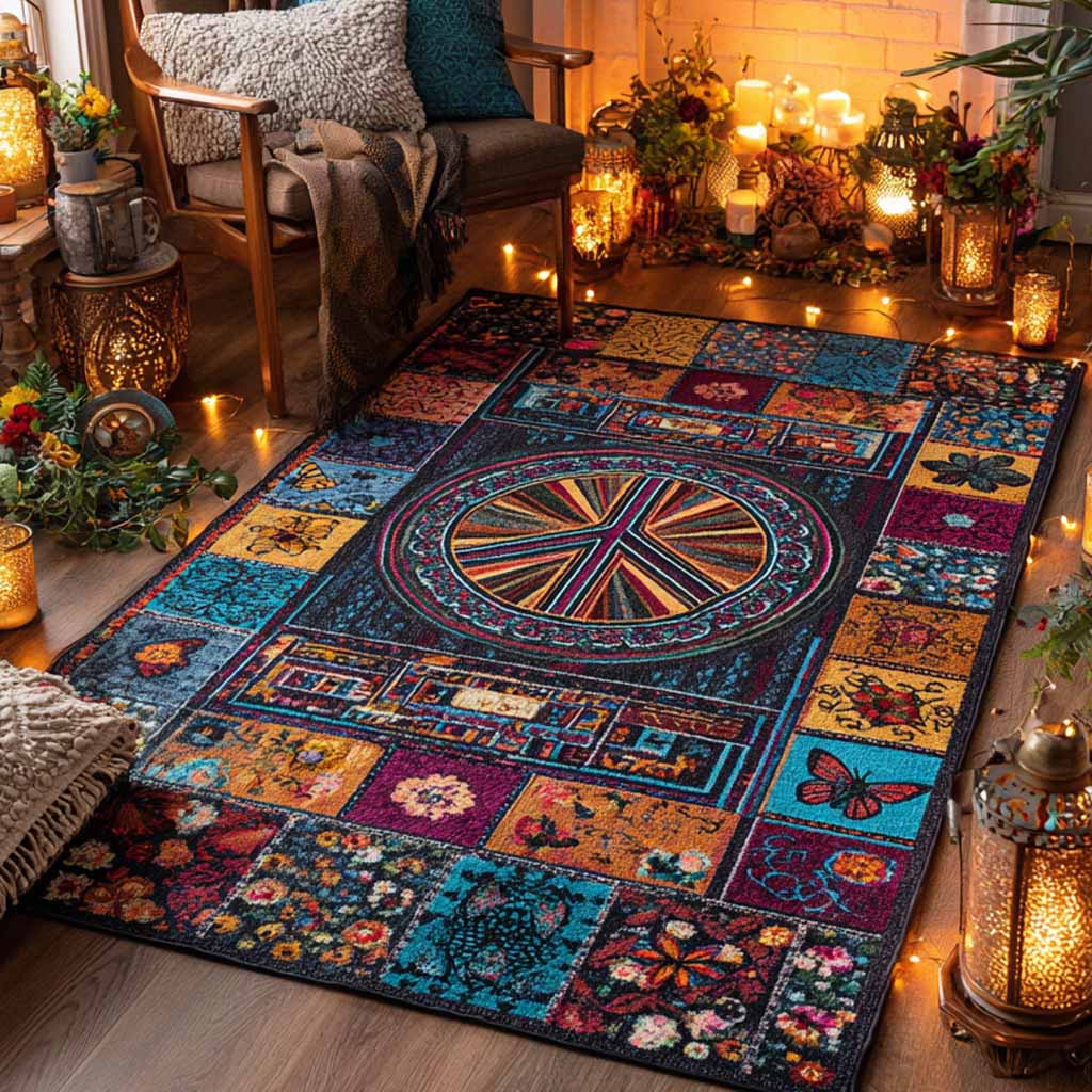 Mystic Hearth rug – mandala on patchwork