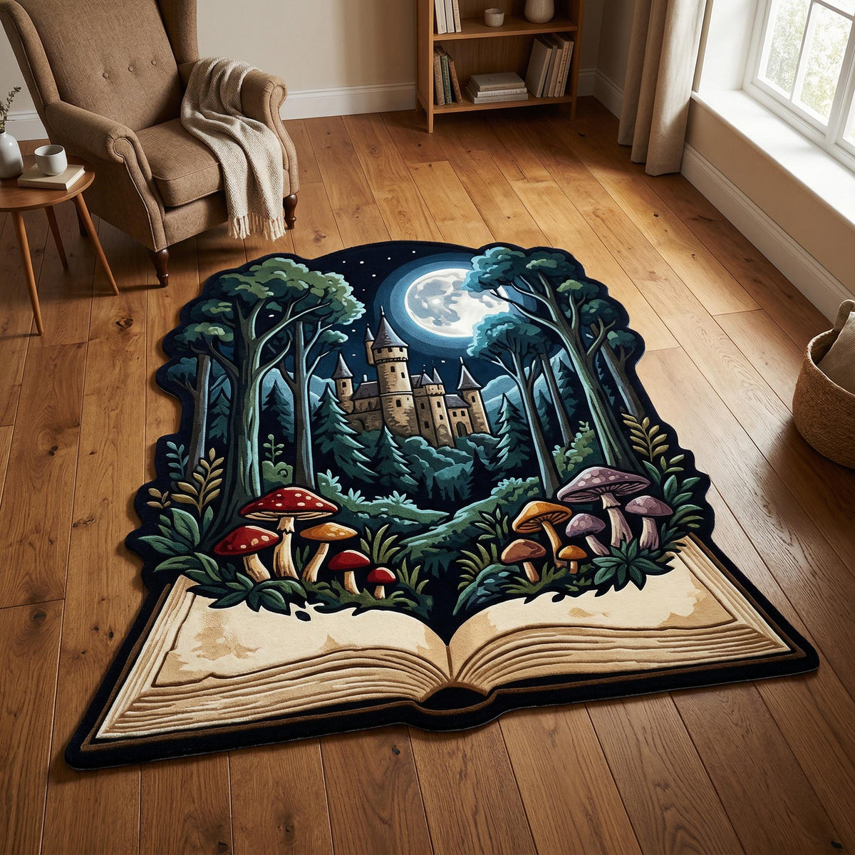 Mystic Realm Book shaped rug – castle from a book