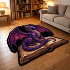 Mystic Tome shaped rug – purple dragon on a book