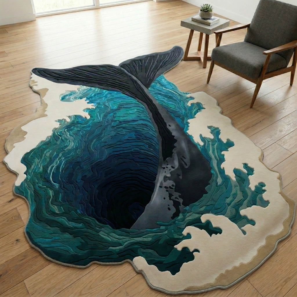Mystic Whale shaped rug – whale diving