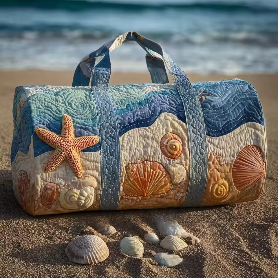 Marjorie soft quilted travel bag in the wave-stitch pattern