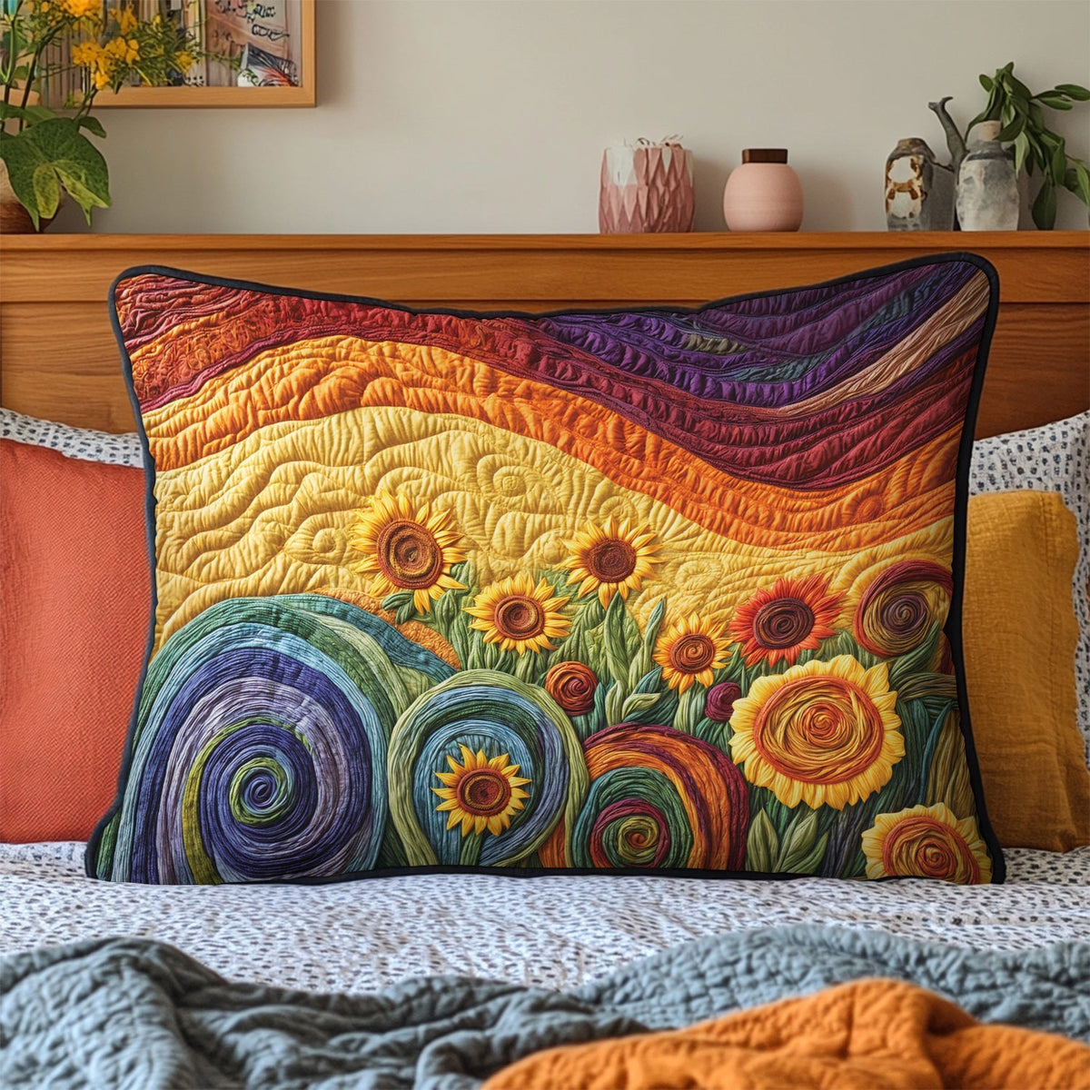 Quilted Pillowcase - Swirling Sunflowers – view 2