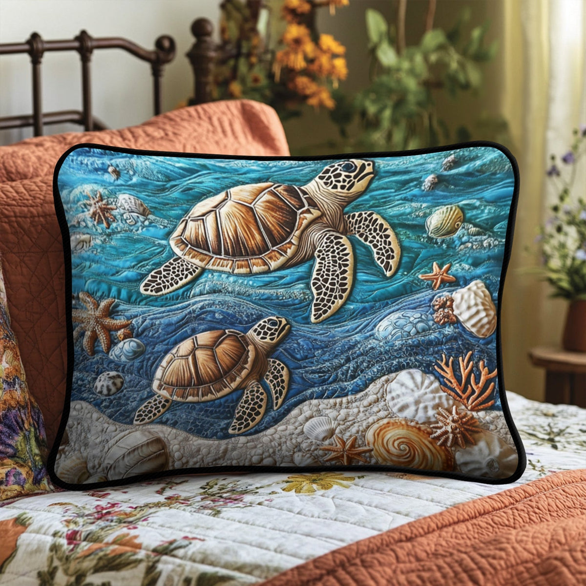 Quilted Pillowcase - Sea Turtles and Shells – view 2