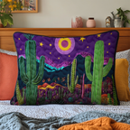 Desert Night Cactus quilted pillowcase – cacti beneath a crescent moon