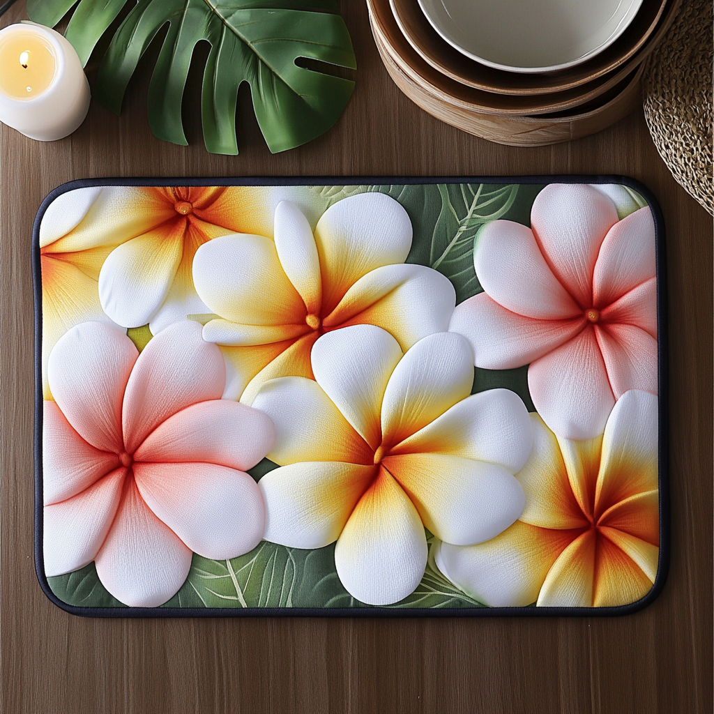Plumeria Blooms quilted placemats – white and yellow plumeria