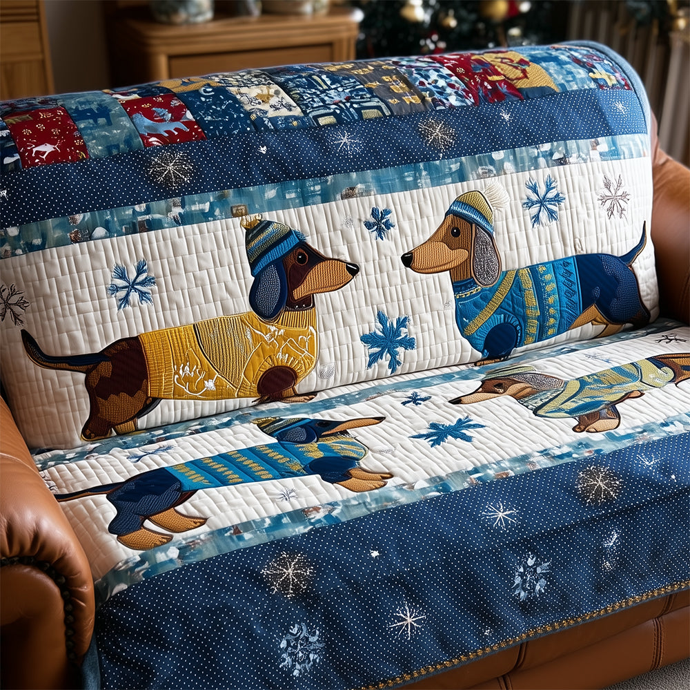 Snowflake Dachshunds quilted sofa cover – dachshunds in jumpers with snowflakes