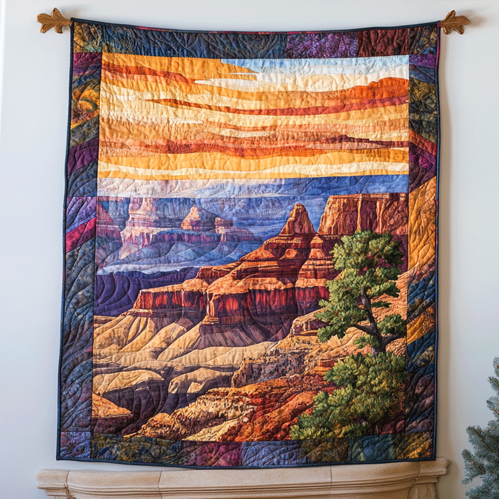 Canyon Sunset Pines art quilt – canyon at sunset