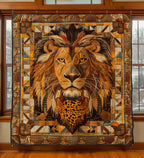 Patchwork Lion quilted throw – golden lion in geometric patchwork