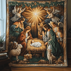 Nativity with Angels quilted throw – holy Family with angels and sheep