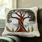 Oak Tree Circle quilted pillowcase – oak with twisting roots in a green circle