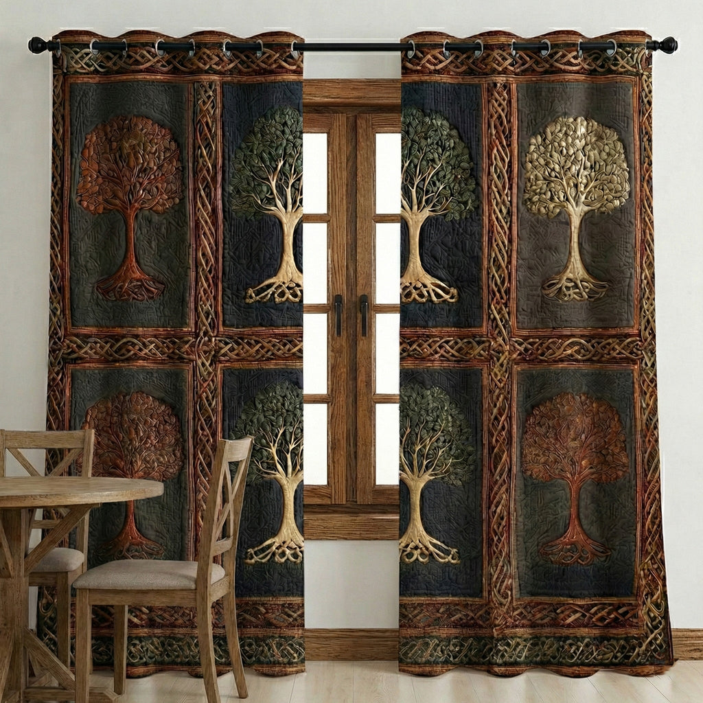Tree Panel Lattice quilted curtains – trees of life in a lattice