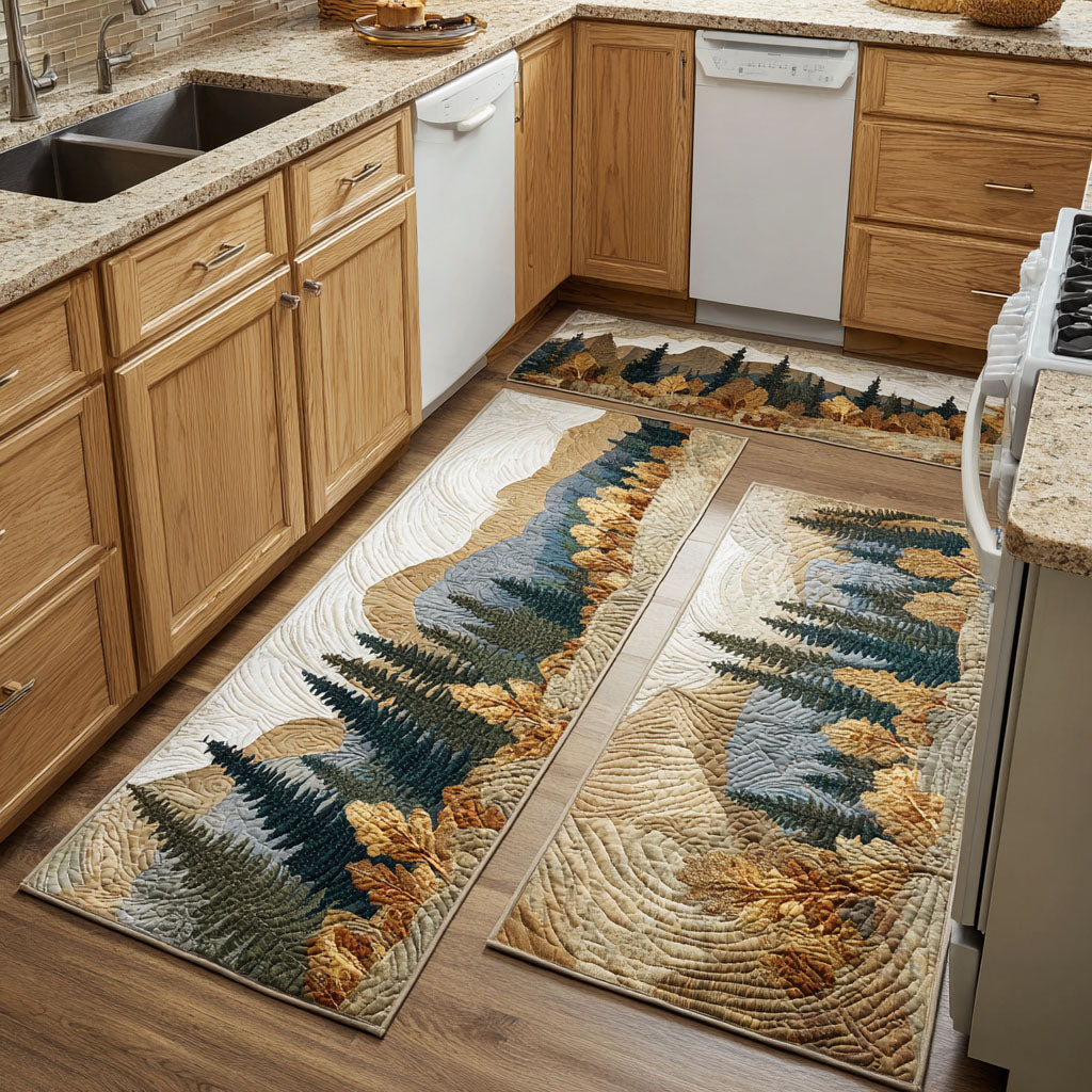 Natural Landscape kitchen mat set – pines and golden fields
