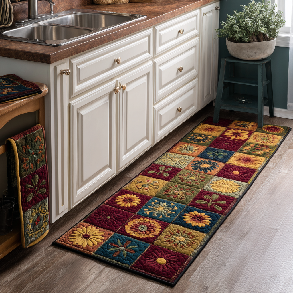 Floral Patchwork Squares kitchen mat set – floral patchwork squares