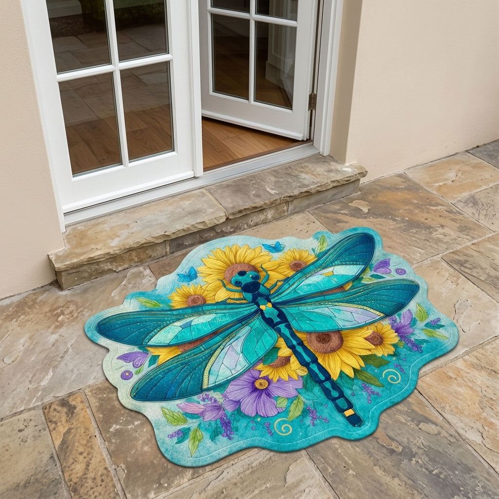 Nature Dragonfly shaped doormat – dragonfly and flowers