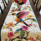 Rainbow Hummingbird quilted table runner – rainbow hummingbird at flowers
