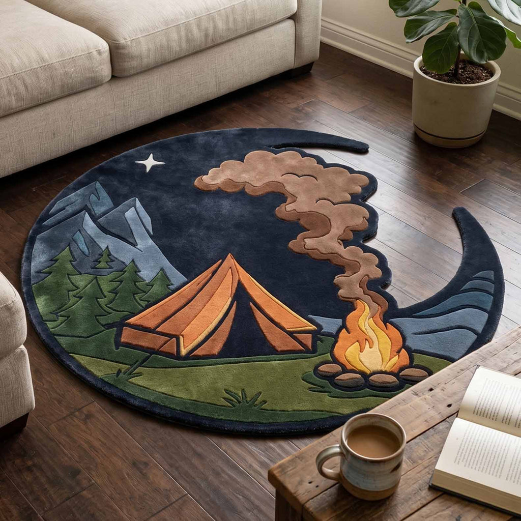 Night Camp shaped rug – campsite under the moon