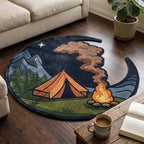 Night Camp shaped rug – campsite under the moon