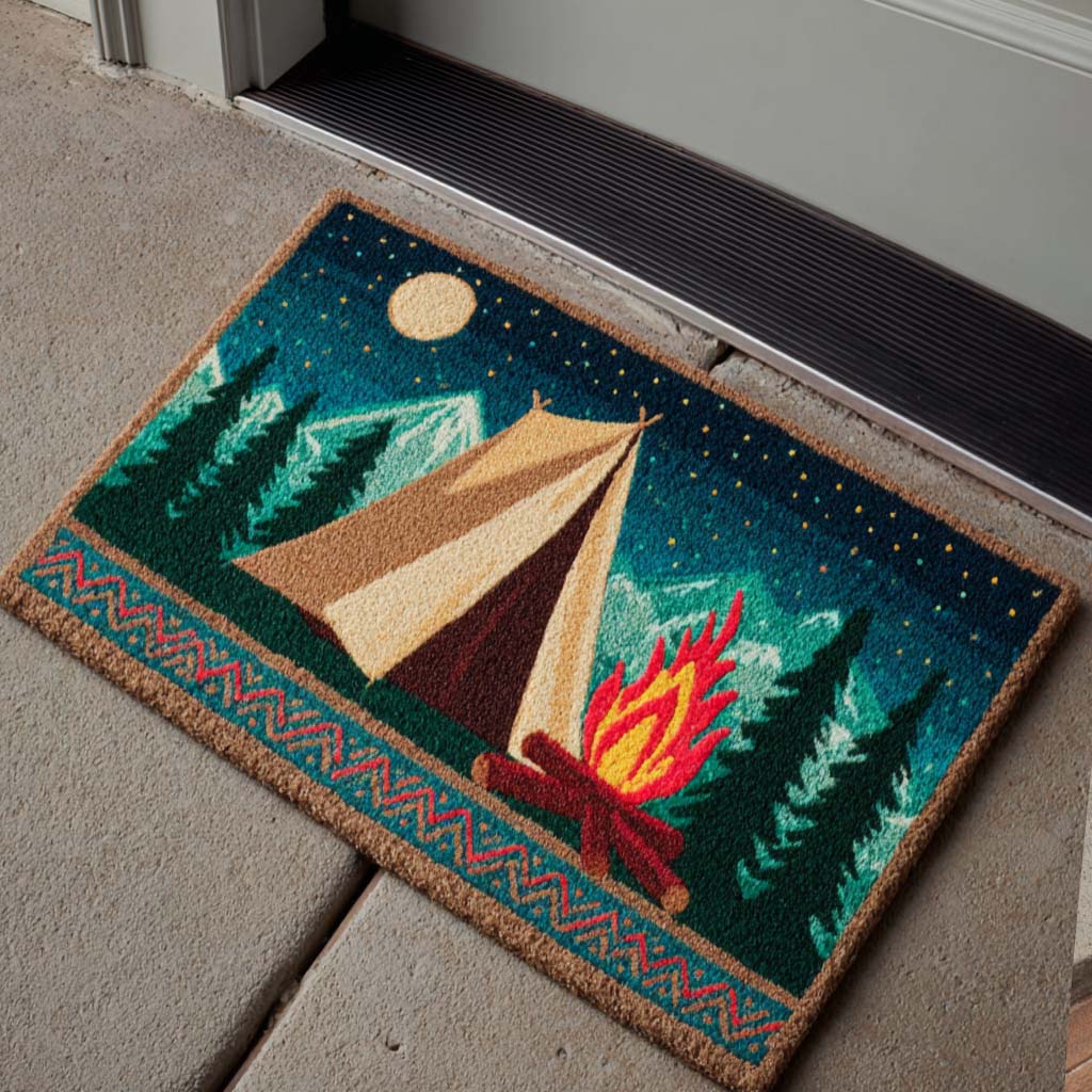 Night Camp Fire doormat – tent and campfire