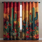 Ember Cactus quilted curtains – cacti against fiery hills