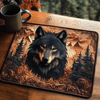 Nightfall Howl quilted placemats – black wolf in the forest