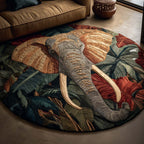 Noble Elephant round rug – elephant among leaves