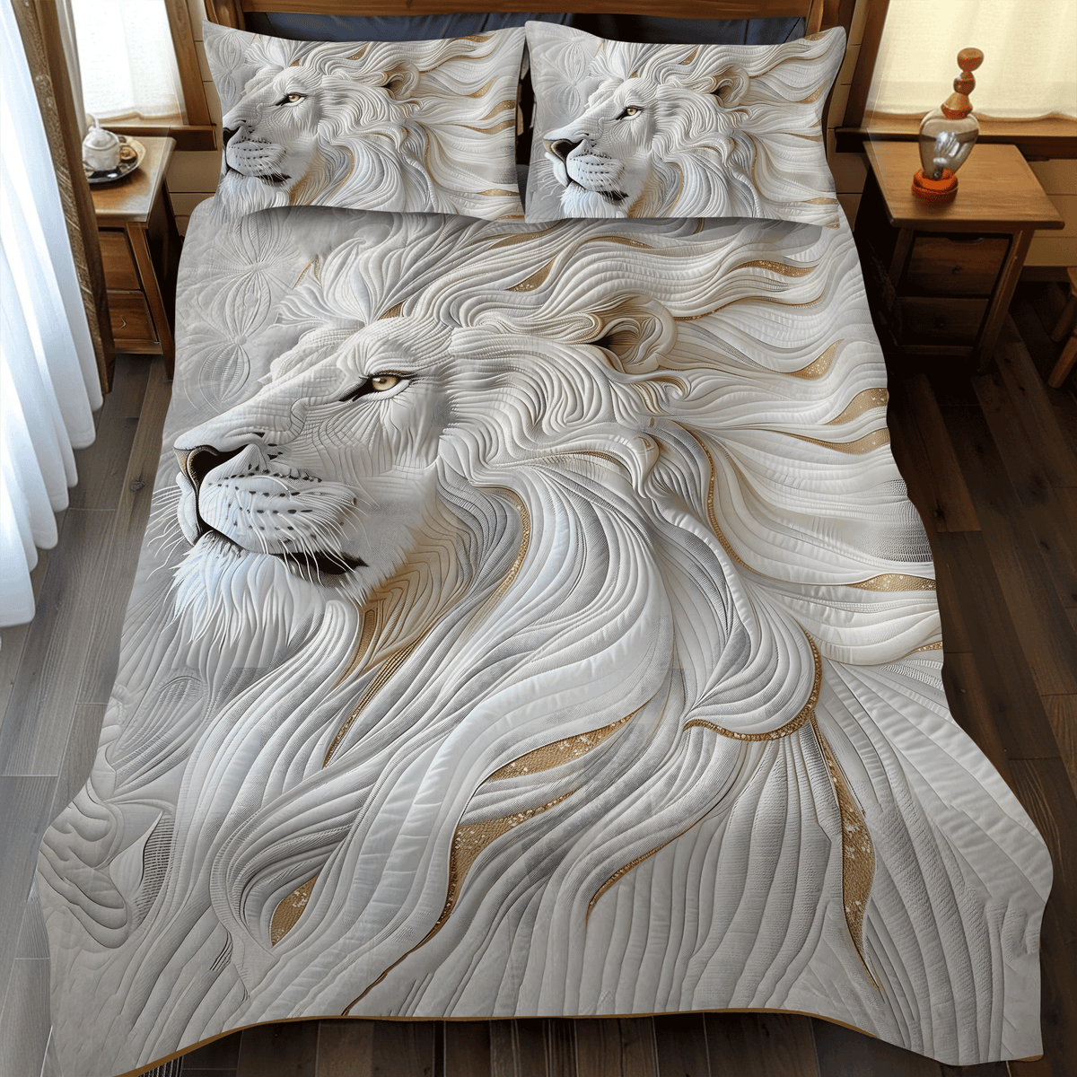 3-Piece Quilted Bedspread Set - White Lion – view 2