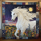 Sunset Meadow Stallion art quilt – stallion at dusk