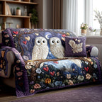 Snowy Owls Night quilted sofa cover – snowy owls on purple night