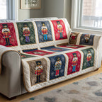 Nutcracker Panels quilted sofa cover – nutcrackers in coloured panels